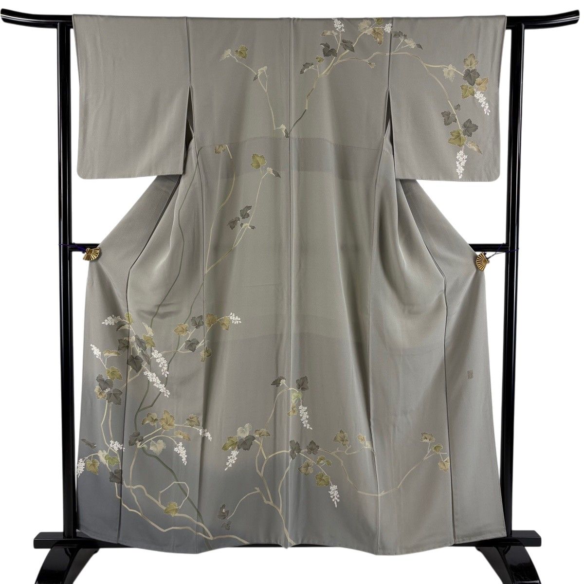 美品】 訪問着 身丈159cm 裄丈62cm S 袷 落款 草花 染め分け ぼかし 灰 