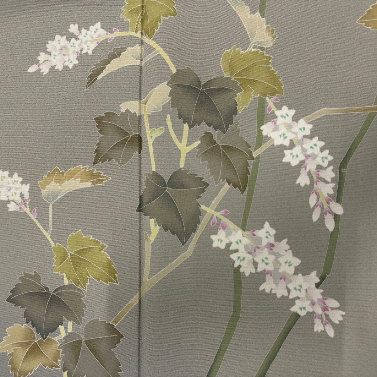美品】 訪問着 身丈159cm 裄丈62cm S 袷 落款 草花 染め分け ぼかし 灰 