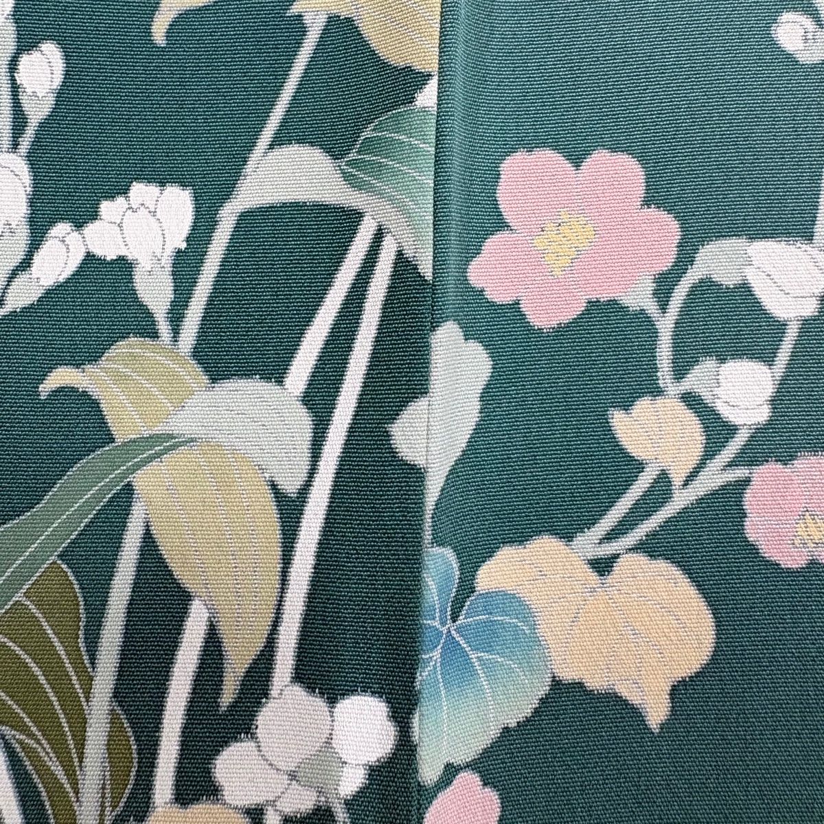 訪問着 身丈157cm 裄丈64cm M 袷 草花 ぼかし 薄緑 正絹 秀品 【中古 