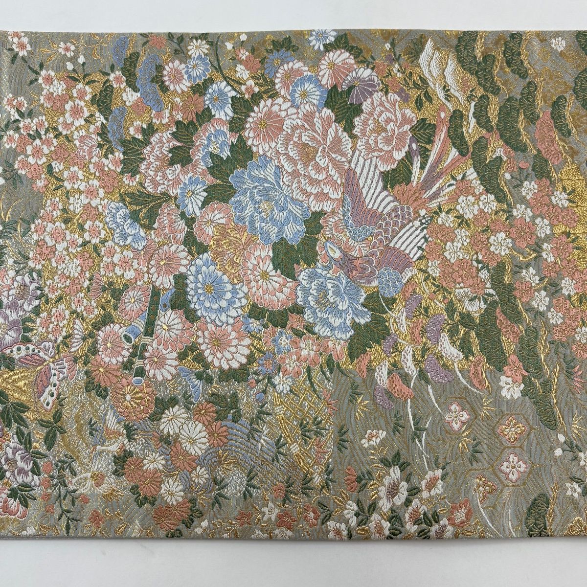 美品】 袋帯 秀品 草花 鳳凰 金糸 箔 灰色 六通 正絹 【中古】 - メルカリ