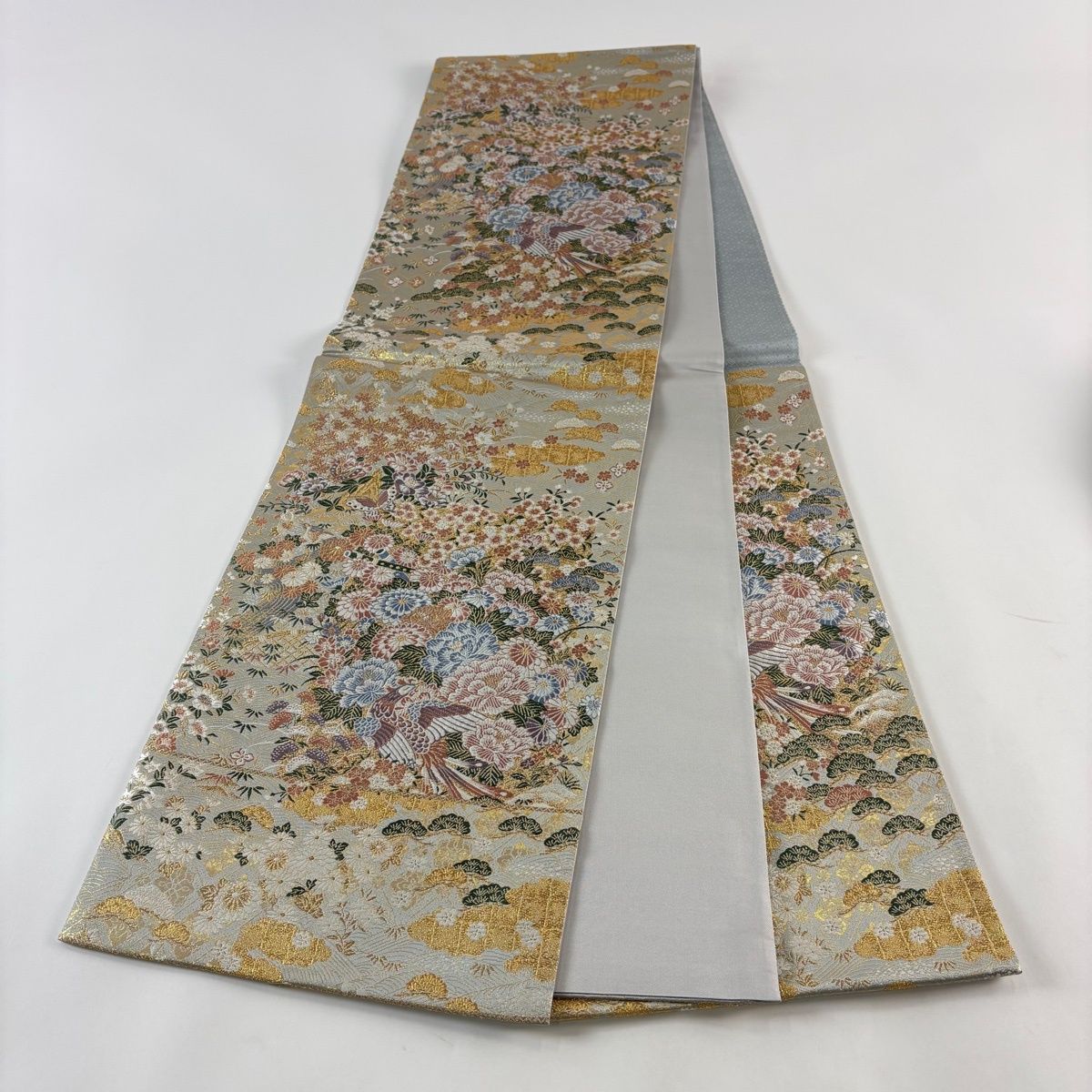 美品】 袋帯 秀品 草花 鳳凰 金糸 箔 灰色 六通 正絹 【中古】 - メルカリ