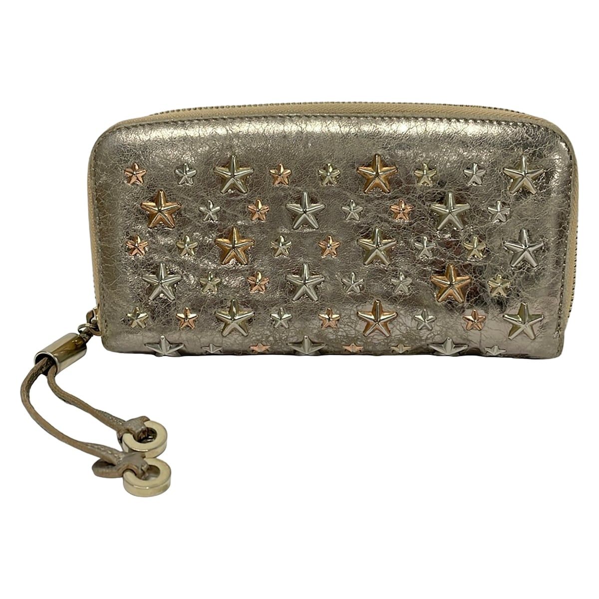 JIMMY CHOO(ジミーチュウ) 長財布 フィリッパ シルバー スタッズ/スター(星)/ラウンドファスナー レザー