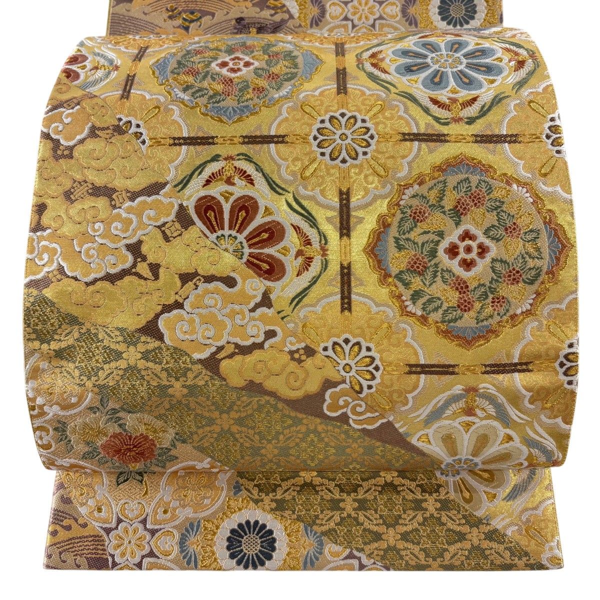 510my6▲宝相華 鳥 花唐草 華文小花文様 金糸 袋帯▲美品 美品】 袋帯 秀品 華文 花鳥 箔 金糸 金色 六通 正絹 【中古】 - メルカリ