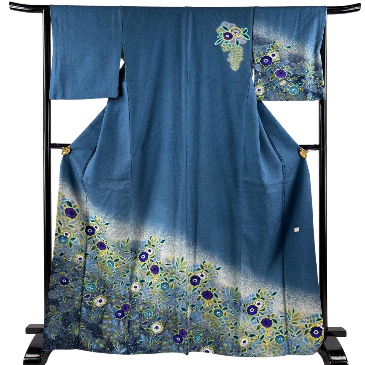 美品】 訪問着 身丈167cm 裄丈66cm M 袷 落款 辻が花 ぼかし 青灰色