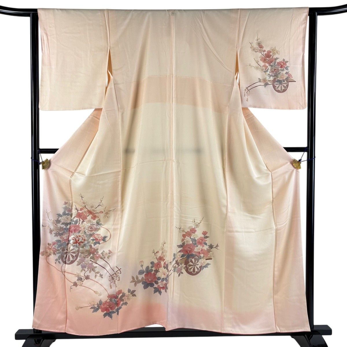 訪問着 身丈157cm 裄丈63cm S 袷 花車 牡丹 金銀彩 サーモンピンク 
