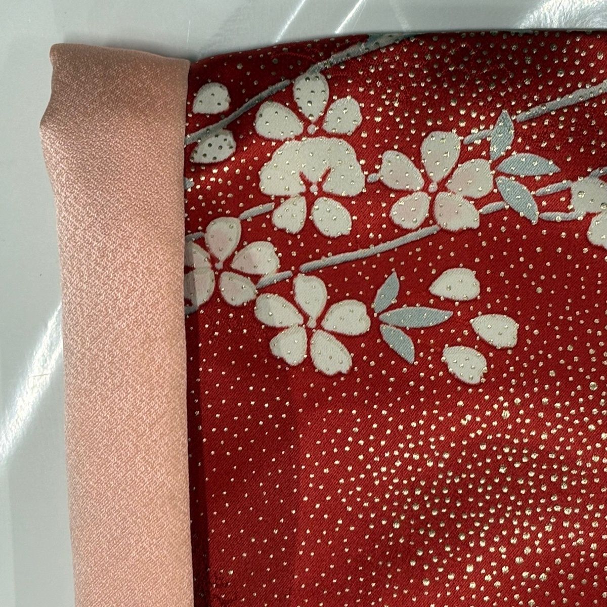 美品】 振袖 身丈159cm 裄丈63cm S 袷 扇 秋草 金糸 金彩 赤 正絹 優品 