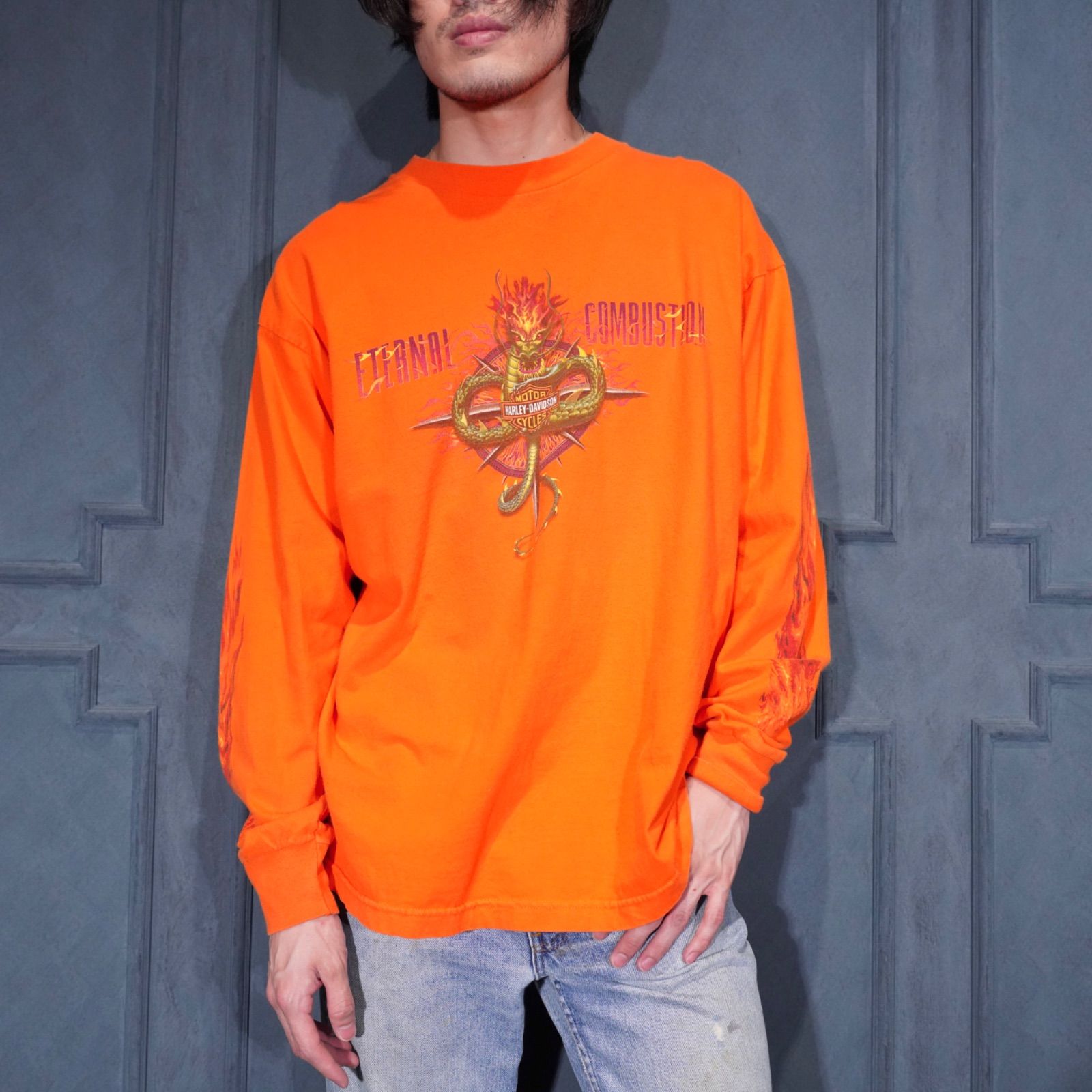 Harley-Davidson フレイムデザイン 長袖Tシャツ HARLEY DAVIDSON 80s