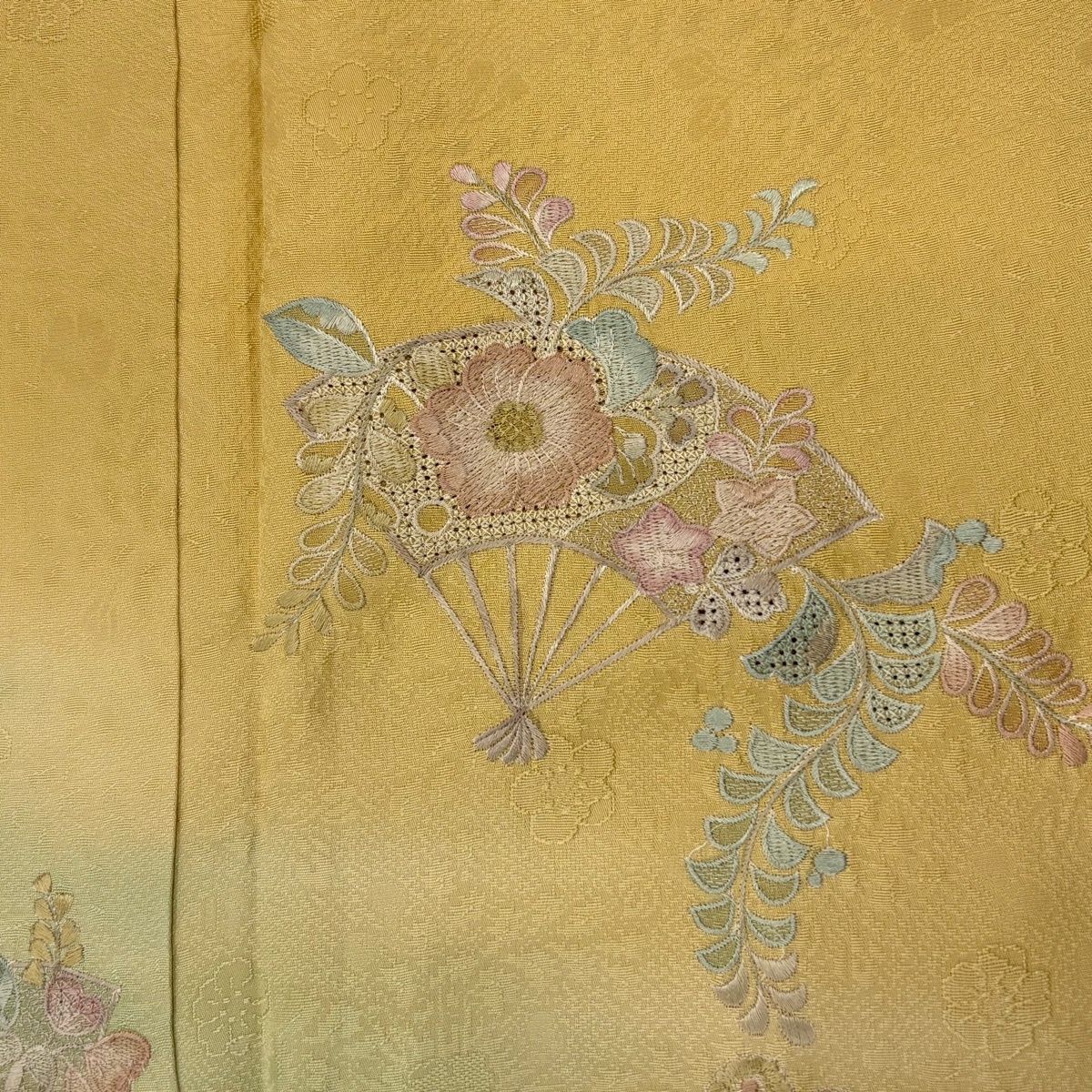 美品】 付下げ 身丈164cm 裄丈67cm M 袷 袋帯セット 花扇 草花 刺繍 