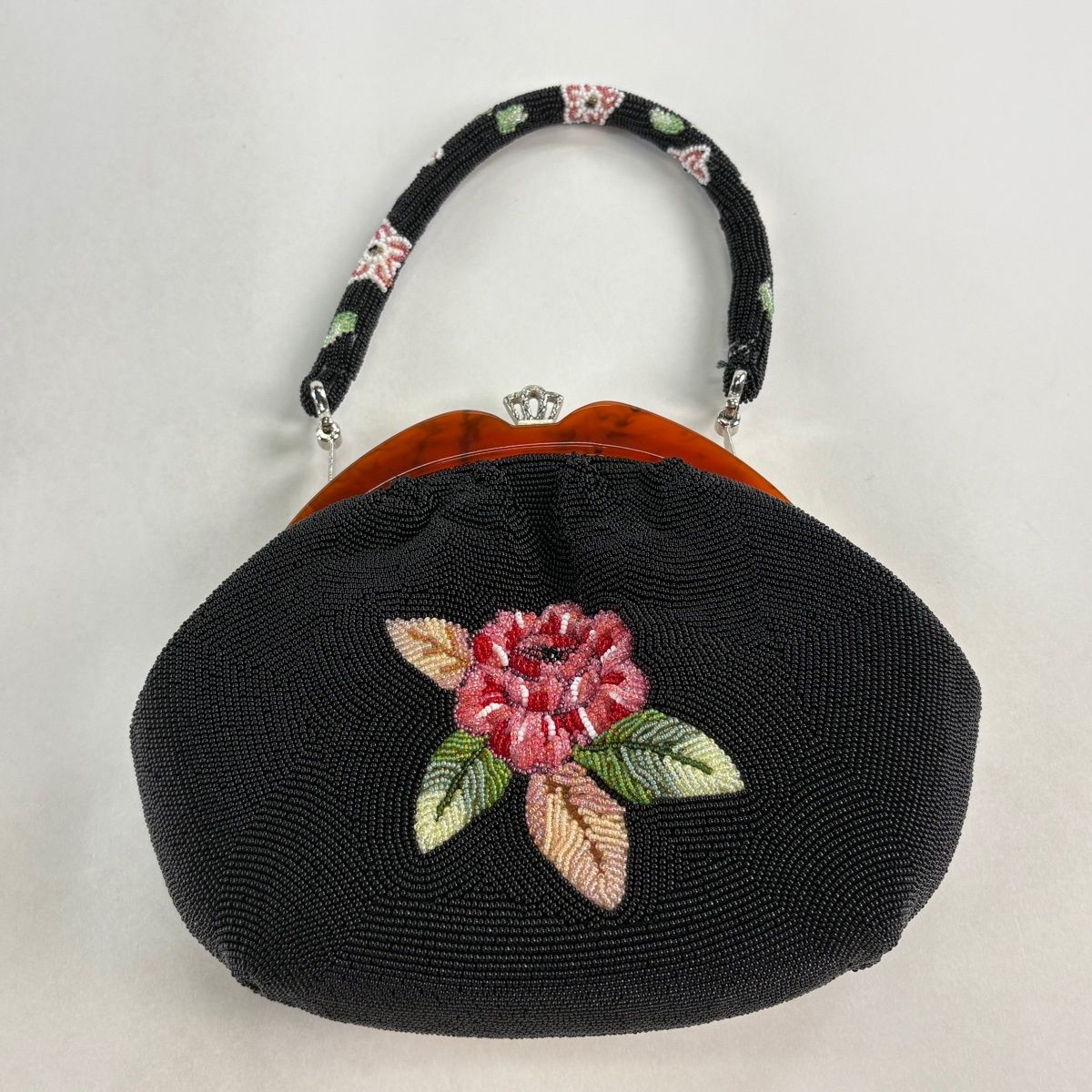 和装バッグ 優品 ビーズバッグ フォーマル 草花 黒 ビーズ 和装小物