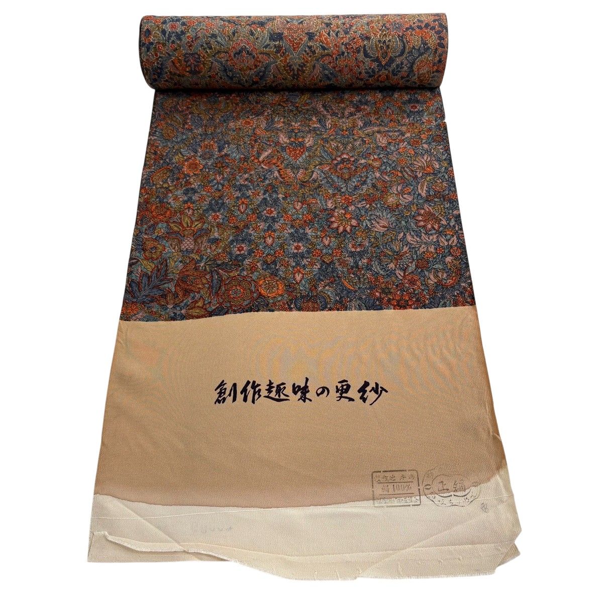 反物 秀品 小紋 更紗 青灰色 正絹 【中古】