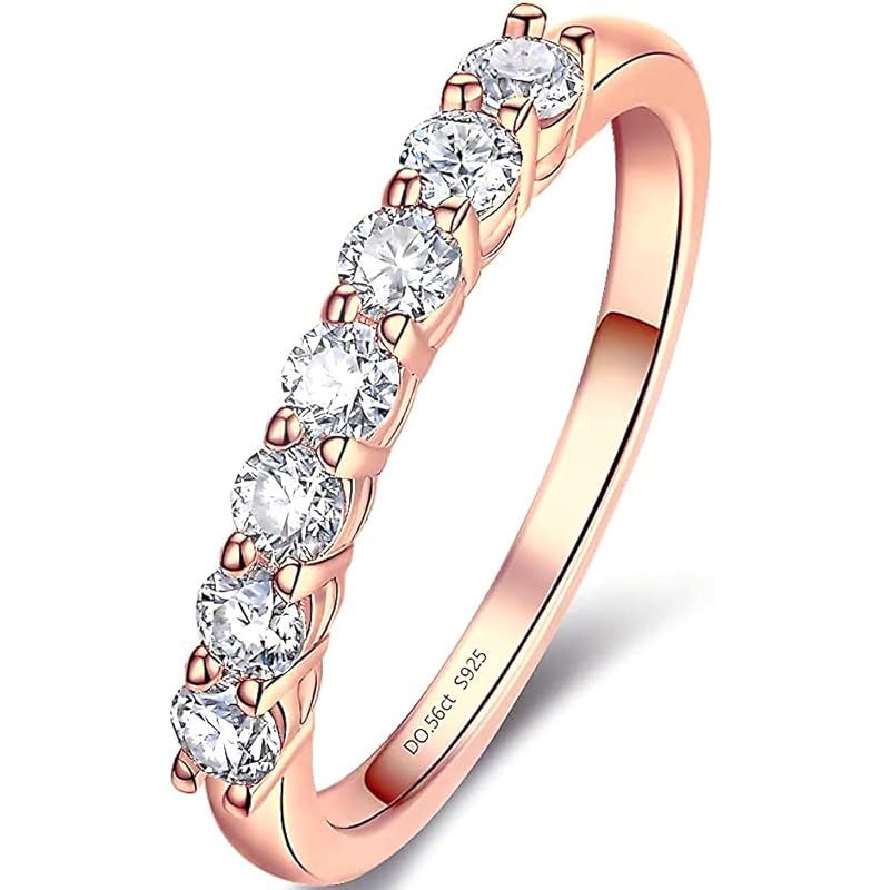 [Takeda Jewelry] エレガントハーフエタニティリング 7粒の0.56ctモアサナイト 幅2.5mm シルバー925製 ギフトや記念日に最適 (ピンクゴールド, 12) 0