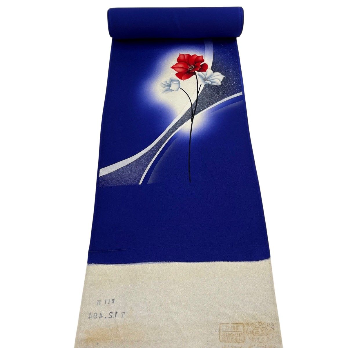 反物 秀品 付下げ 草花 金彩 ぼかし 青紫 正絹 【中古】