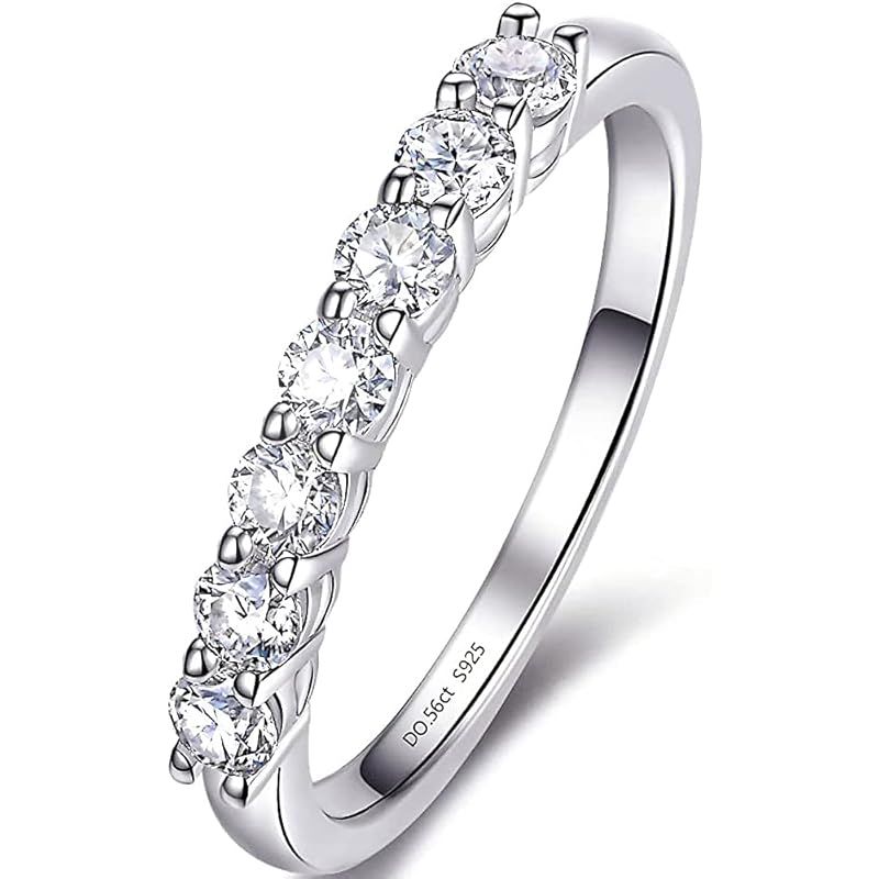 [Takeda Jewelry] エレガントハーフエタニティリング 7粒の0.56ctモアサナイト 幅2.5mm シルバー925製 ギフトや記念日に最適 (ホワイトゴールド, 7) 0