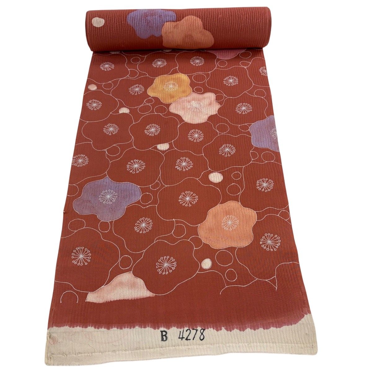 反物 秀品 小紋 梅 茜色 正絹 【中古】
