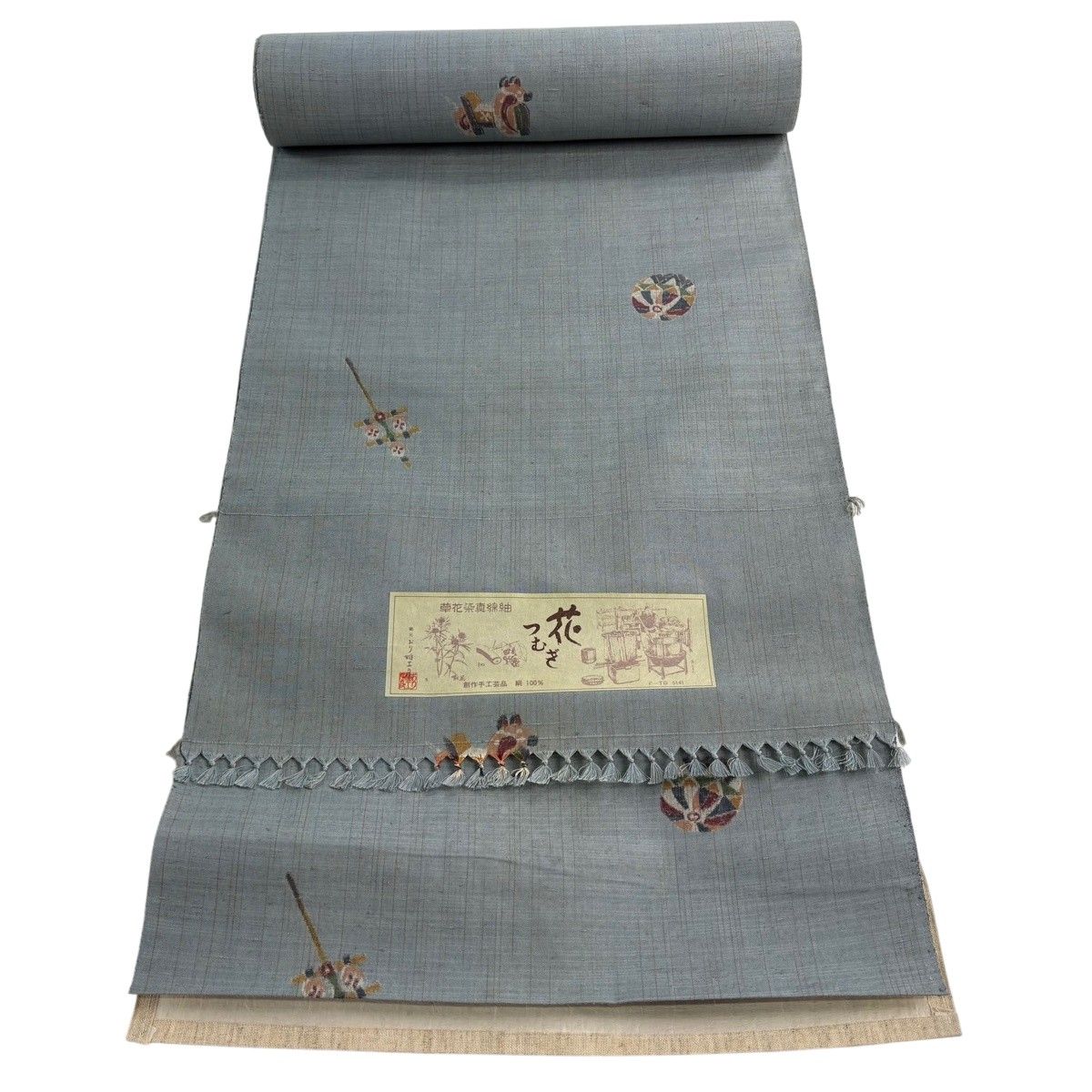 反物 秀品 紬 玩具 独楽 青灰色 正絹 【中古】