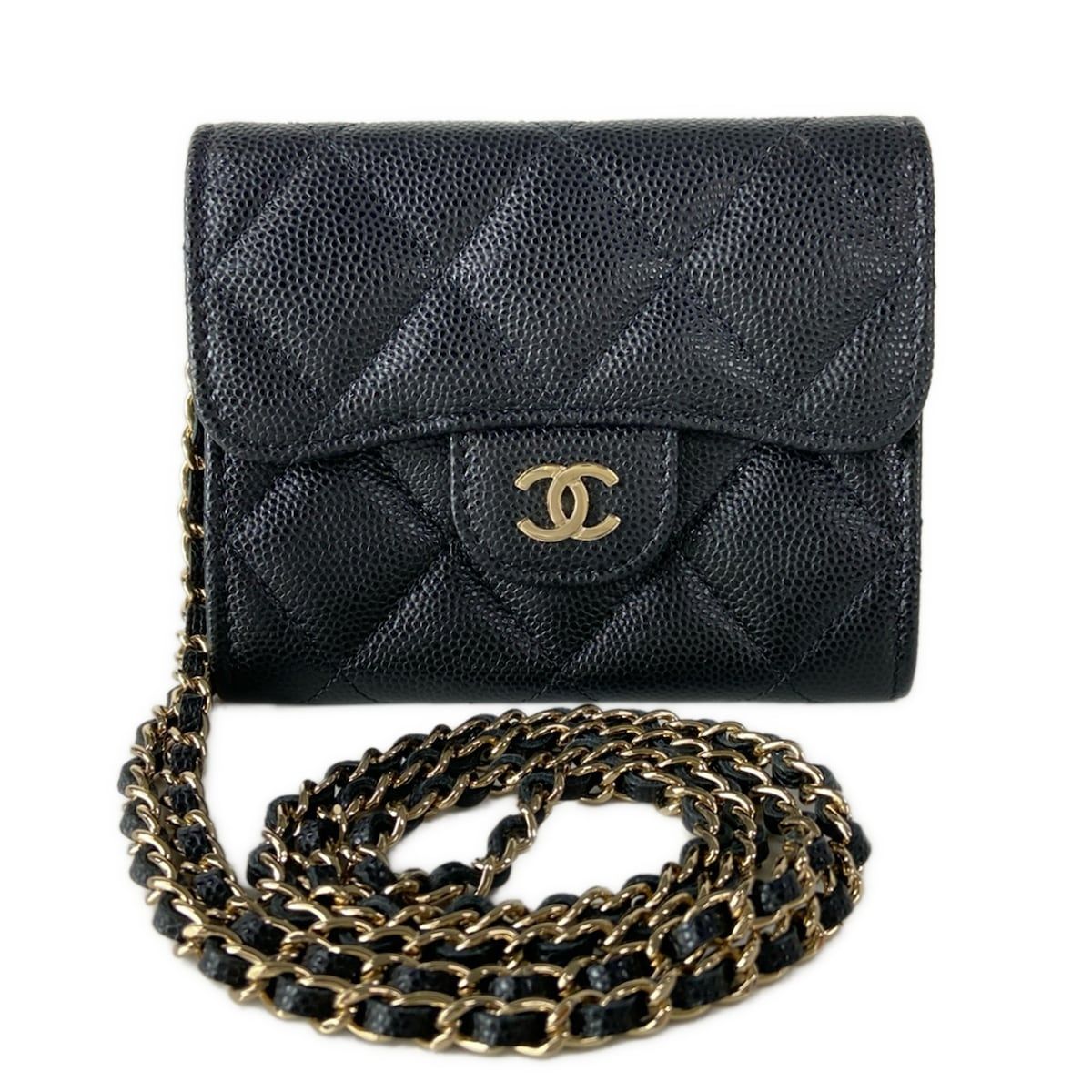 CHANEL(シャネル) 財布美品 クラシック チェーンクラッチ/マトラッセ AP0238 黒 チェーンウォレット/ゴールド金具/チェーンショルダー