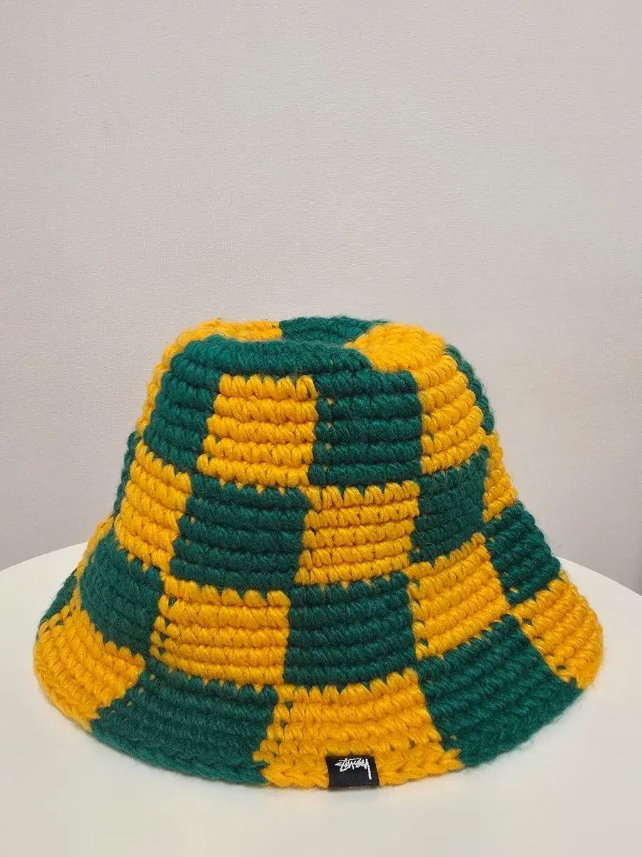 STUSSY チェッカーボード ニット バケットハット グリーン/イェロー
