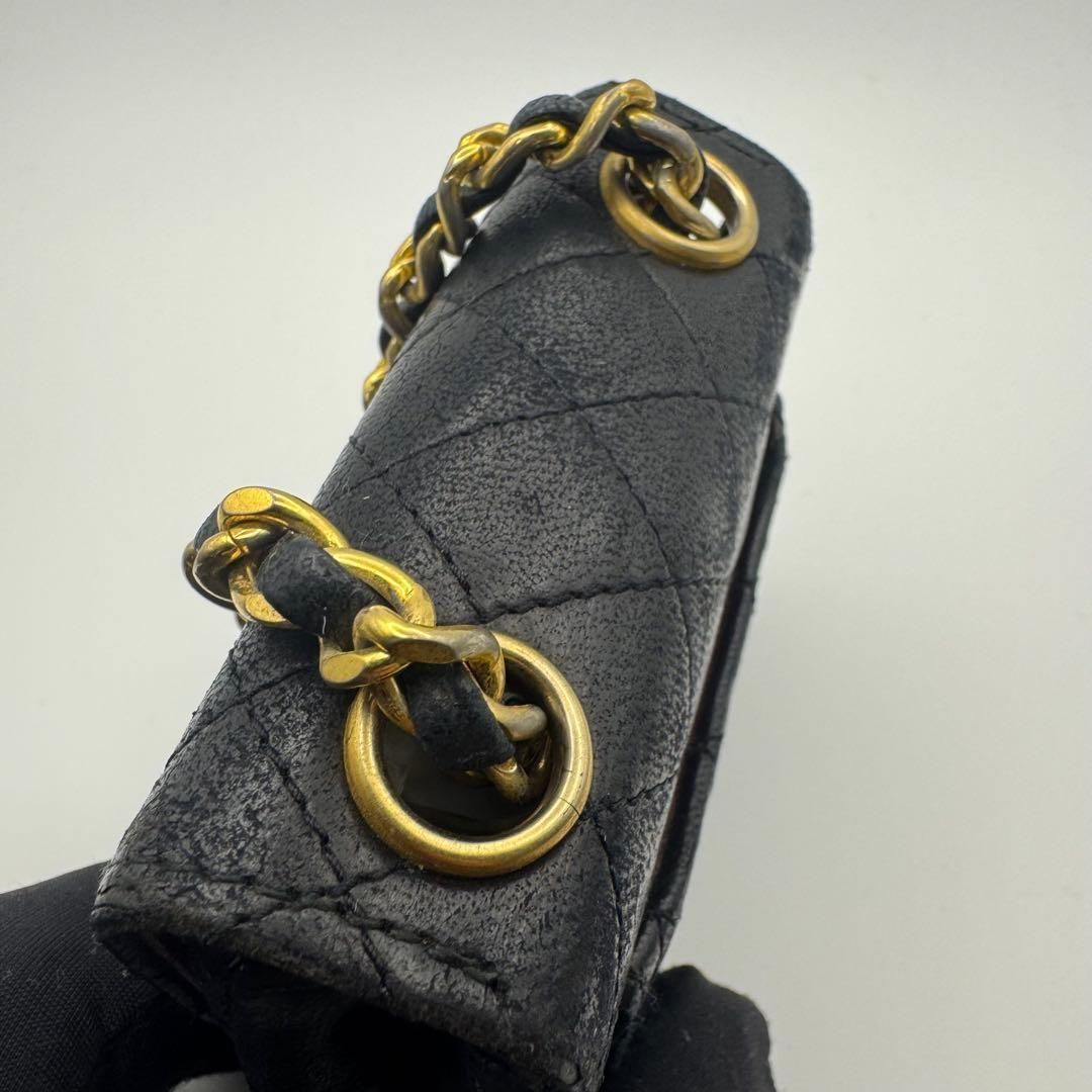 CHANEL シャネル ミニミニマトラッセ ラムスキン ココマーク ポーチ 黒 