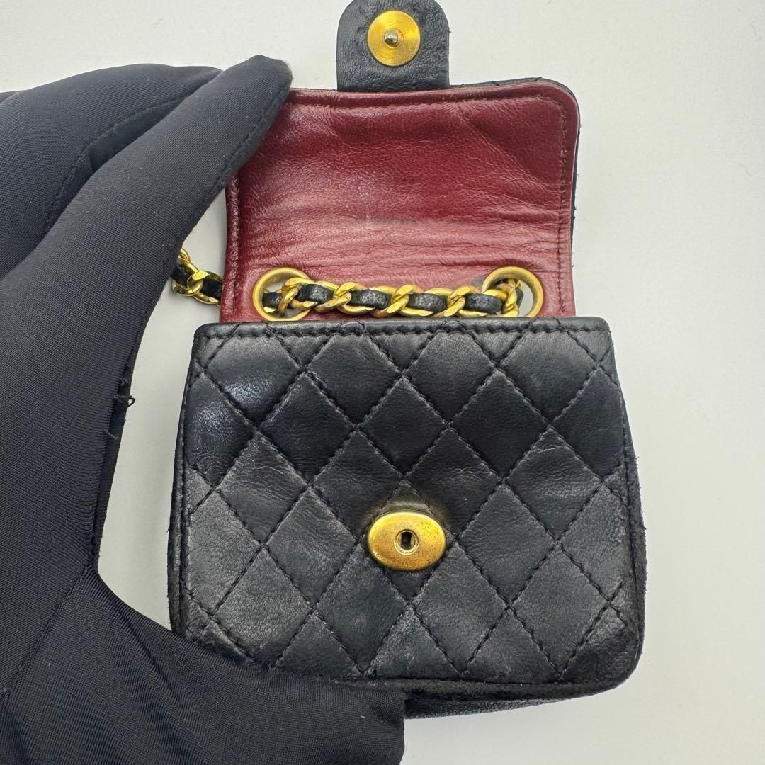 CHANEL シャネル ミニミニマトラッセ ラムスキン ココマーク ポーチ 黒