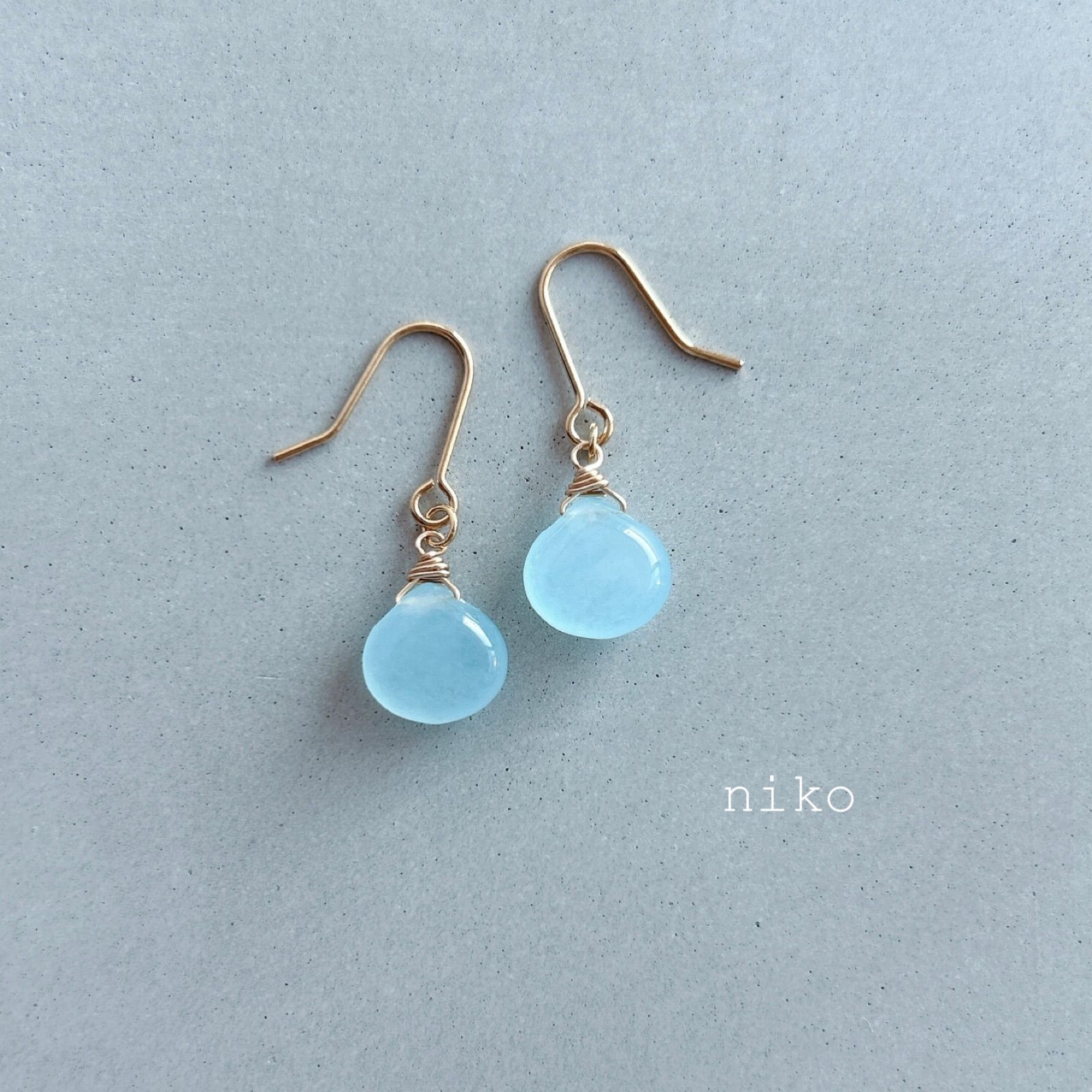◆ 270｜天然石 ライト ブルー マロン 一粒 ピアス イヤリング ◆　定番 人気 大人 上品 シンプル K16GP ゴールド アクセサリー きれいめ ☆シルバー変更可