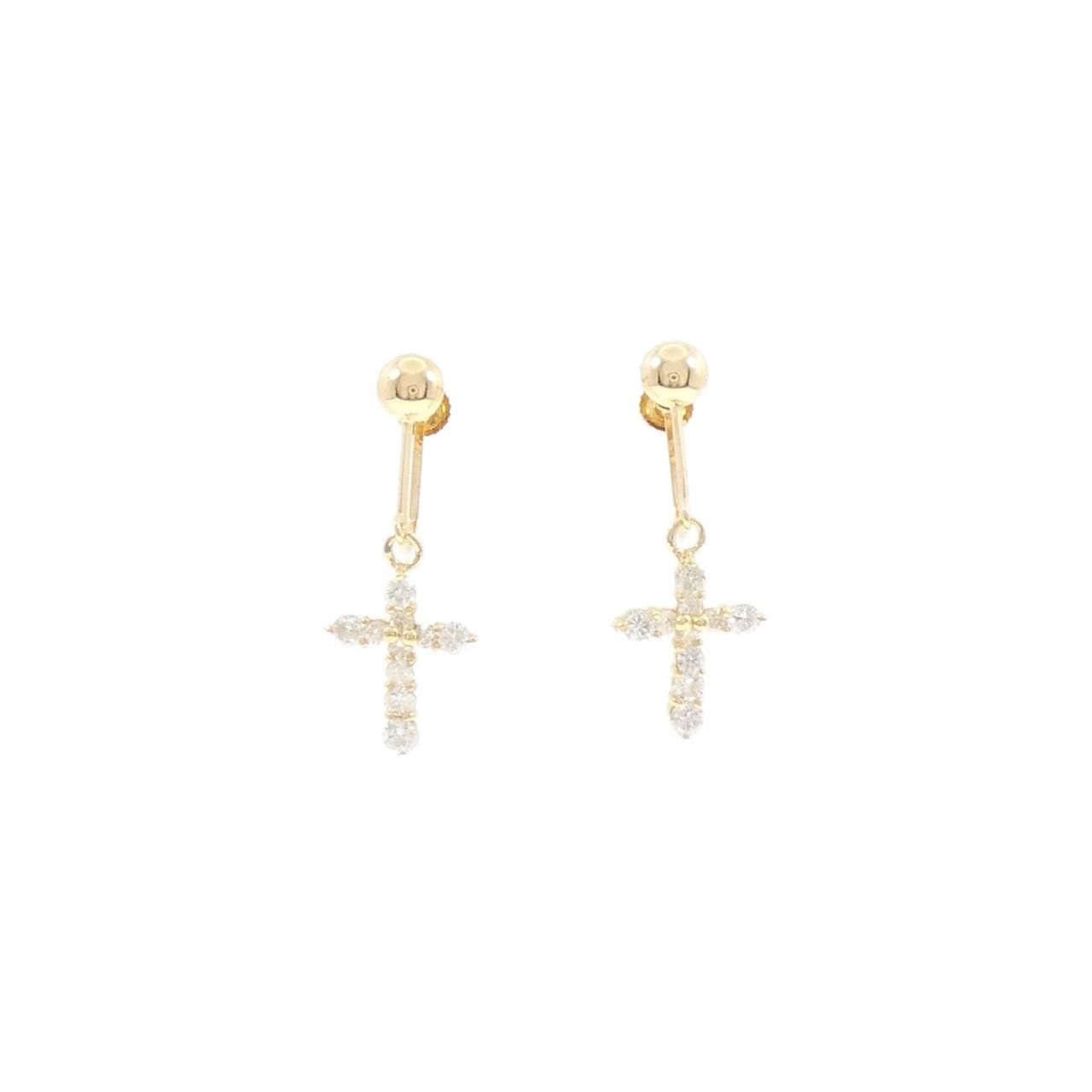 K18YG クロス ダイヤモンド イヤリング 0.50CT