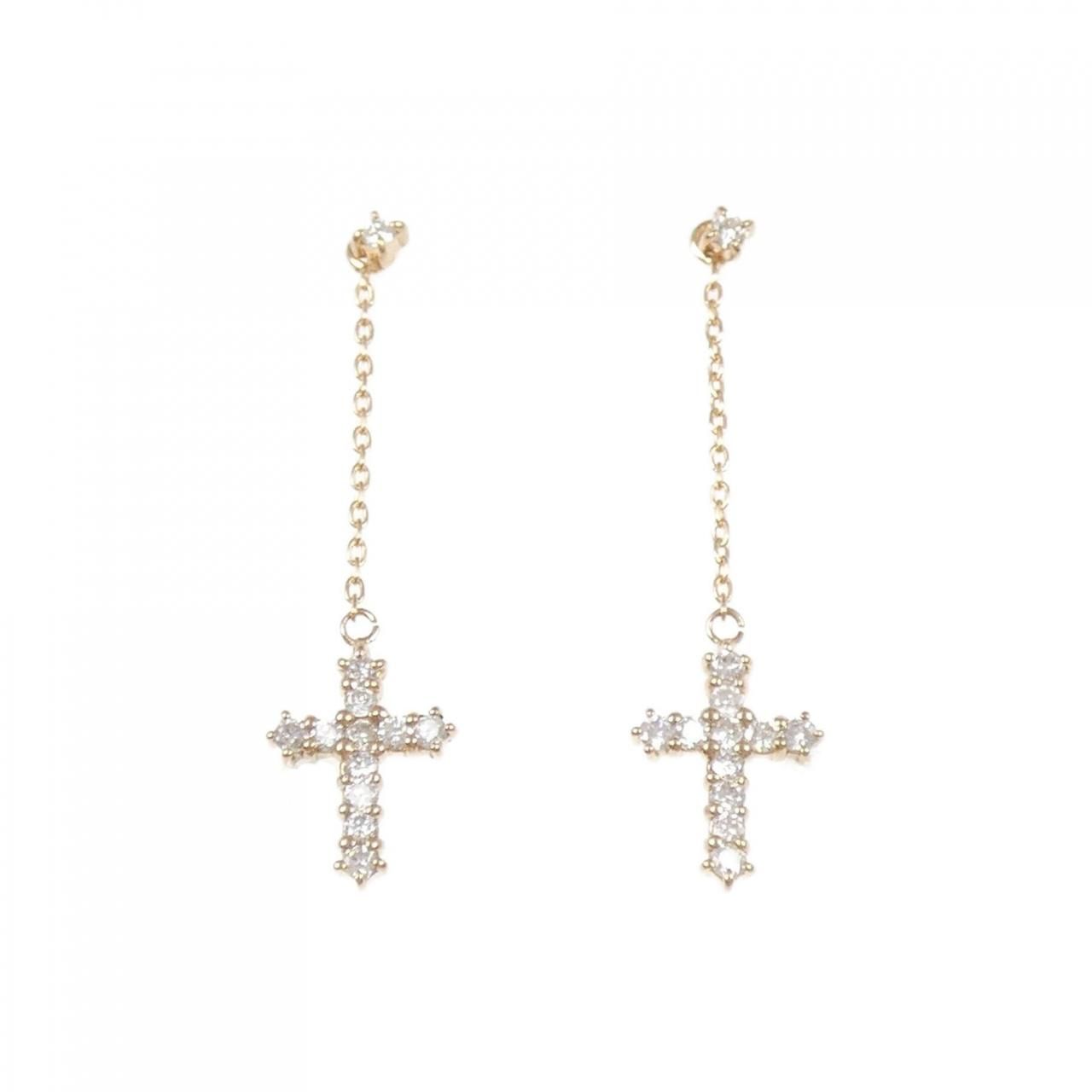 K18PG 2WAY クロス ダイヤモンド ピアス 0.24CT