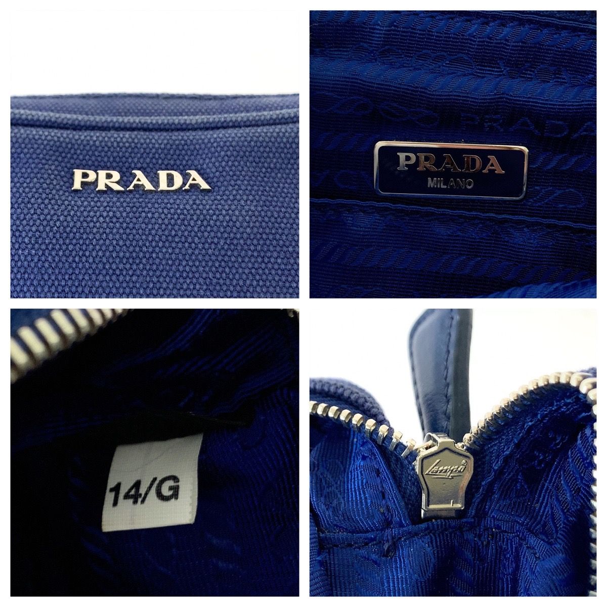 PRADA プラダ ブルー シルバー金具 キャンバス ミニハンドバッグ 
