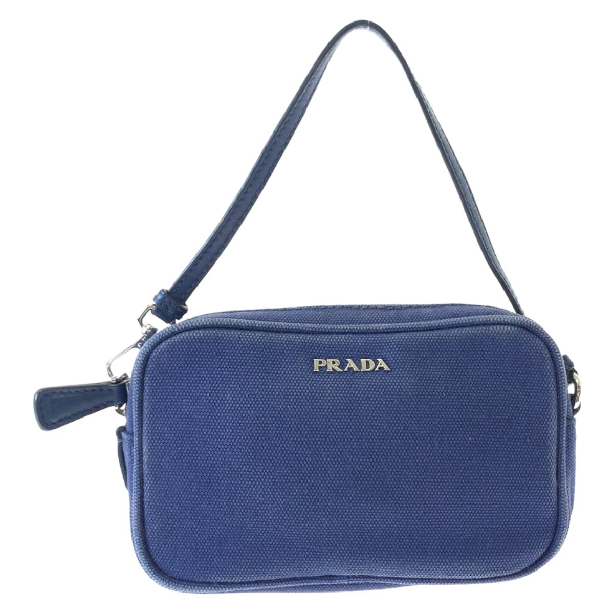 PRADA プラダ ブルー シルバー金具 キャンバス ミニハンドバッグ 