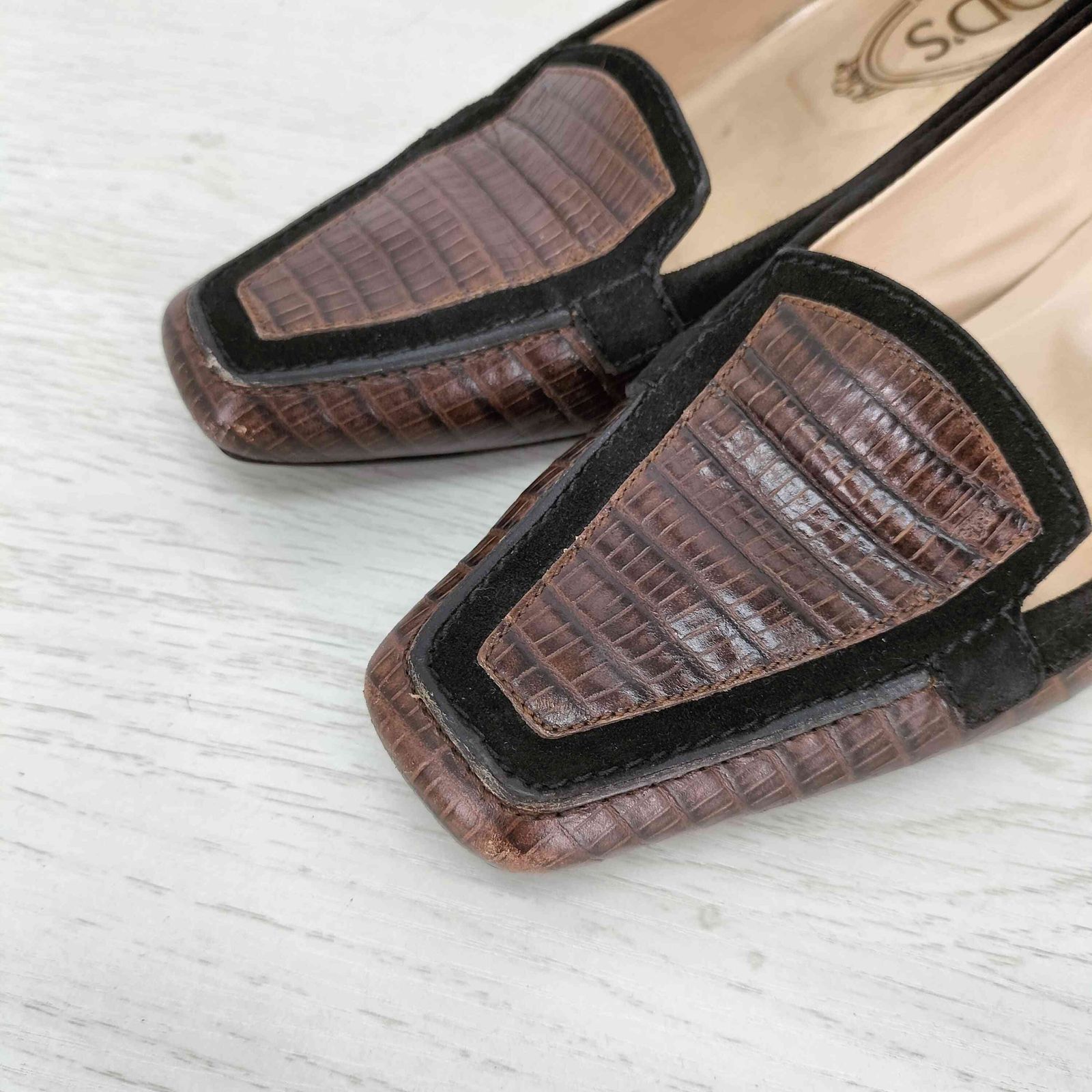 トッズ TOD'S クロコ ヒールローファー 23.5cm相当 レディース 36.5