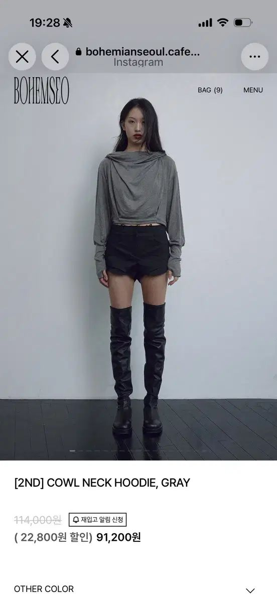BOHEMSEO ボヘミアンソウル cowl neck hoodie カウルネック フーディー グレー