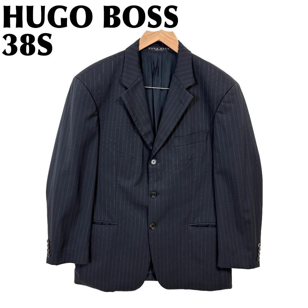 【美品】 HUGO BOSS スーツジャケット 38S ブラック ストライプ