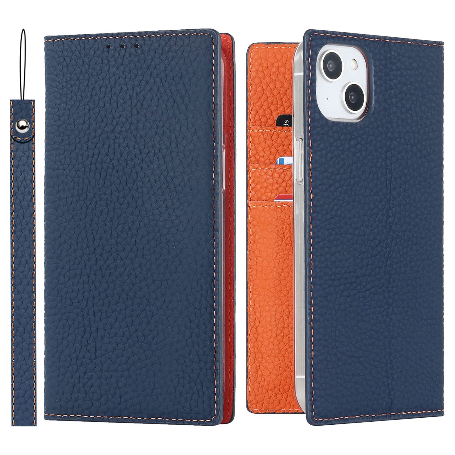 Brand New Pelanty For iPhone 14 Case, Notebook Type, Smartphone Case, Cowhide Product, Genuine Leather Wallet Cover, Card Storage Stand Function, Built-in Magnet, Handmade, Soft iPhone 14 Cell Phone Cover with Strap, Headphone Cable