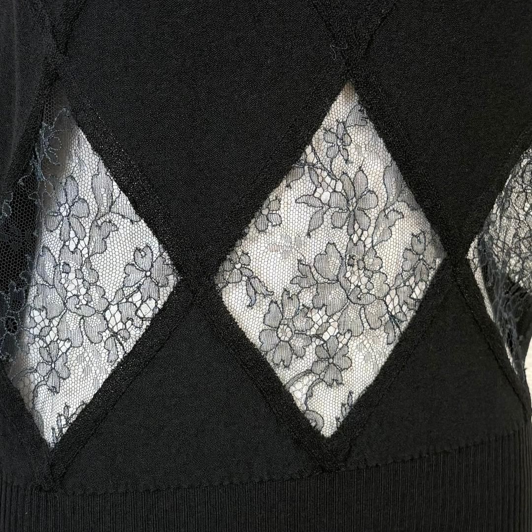 美品】 VALENTINO ノースリーブトップス M ブラック ダイヤ型シアー 