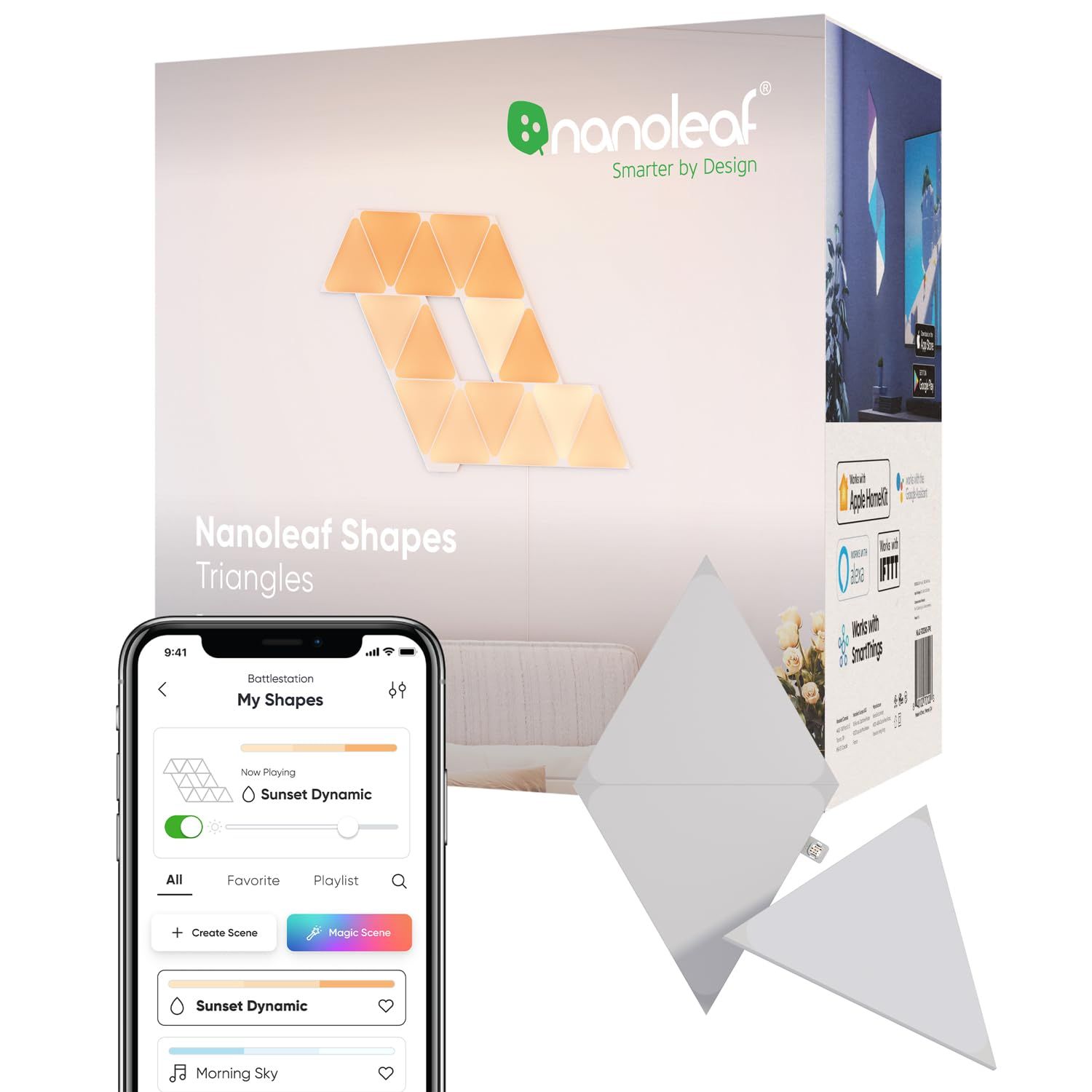 Nanoleaf Shapes スマートライトパネル ナノリーフ トライアングル 拡張パック 3点セット 追加パネル 音楽連動 リズムモジュール内蔵 WiFi直結 1680万色 RGBCW Alexa Google Home対応 ゲーム 光る壁飾り インテmt
