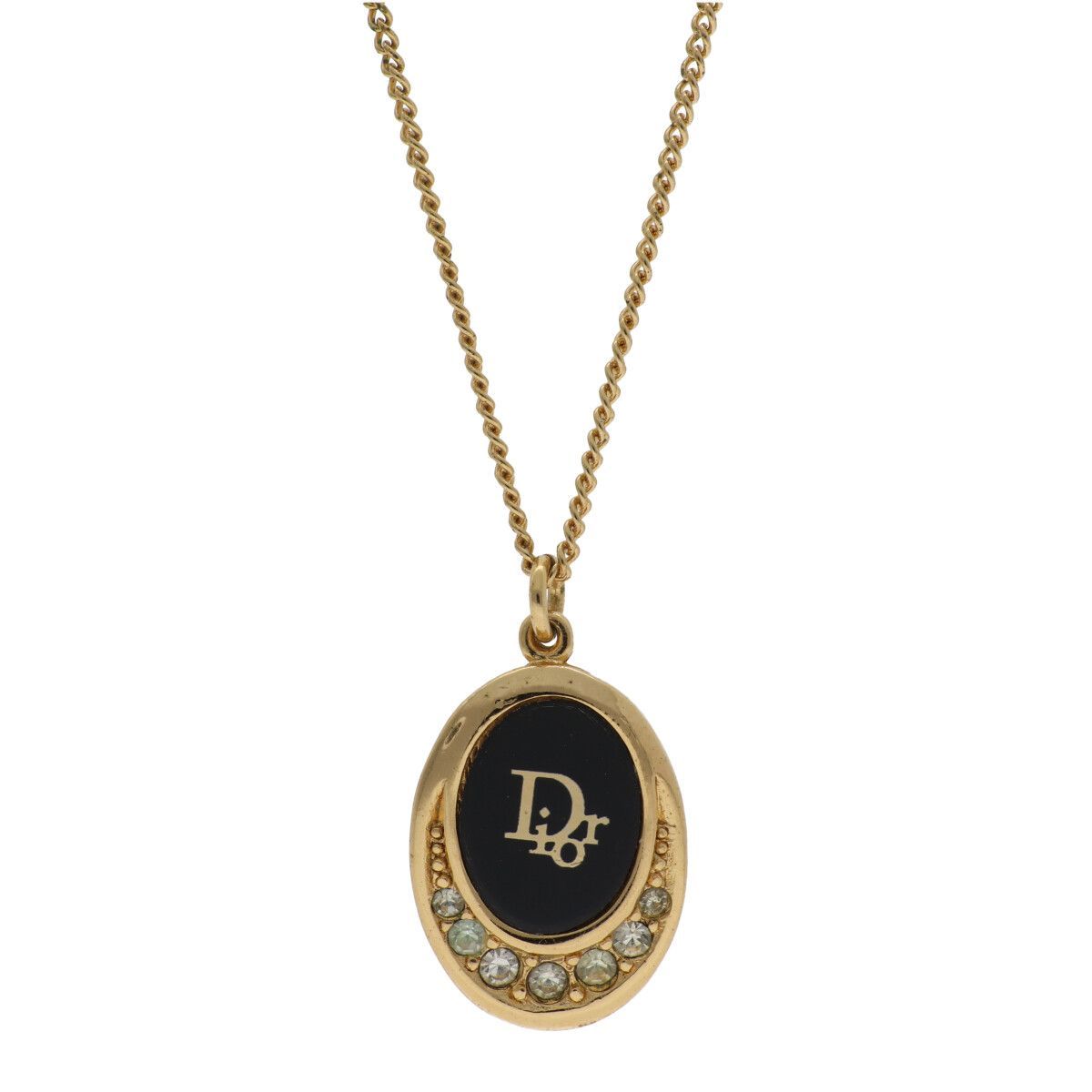 中古】Dior ディオール ラインストーン ロゴネックレス ゴールド