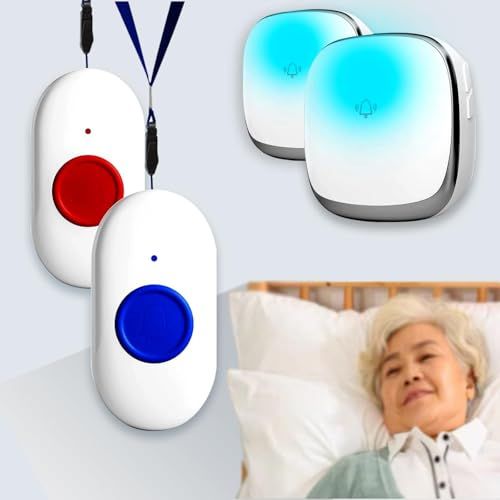 【受信機X2個+送信機X4個・特別養護老人ホーム指定用品】呼び出しベル ナースコール ポケットベル 介護用 無線コール 緊急コールセット 家庭用 ポケットベル 家庭用呼び出しベル 接続簡単 音楽選択可能 日本語取扱説明書付き SOS ポケベル コールボタンmt