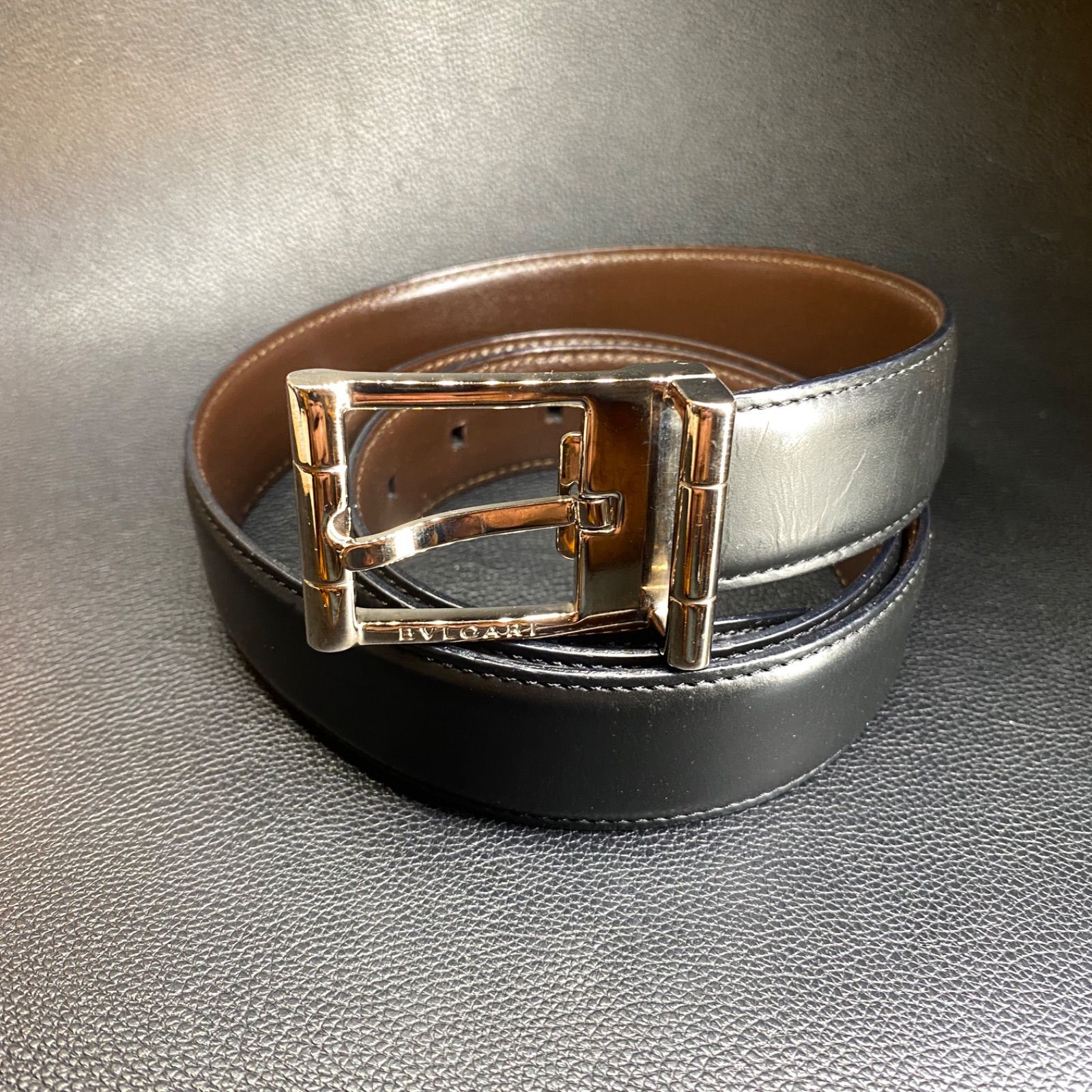 ブルガリ BVLGARI レザーベルト ブラック シルバーバックル メンズ
