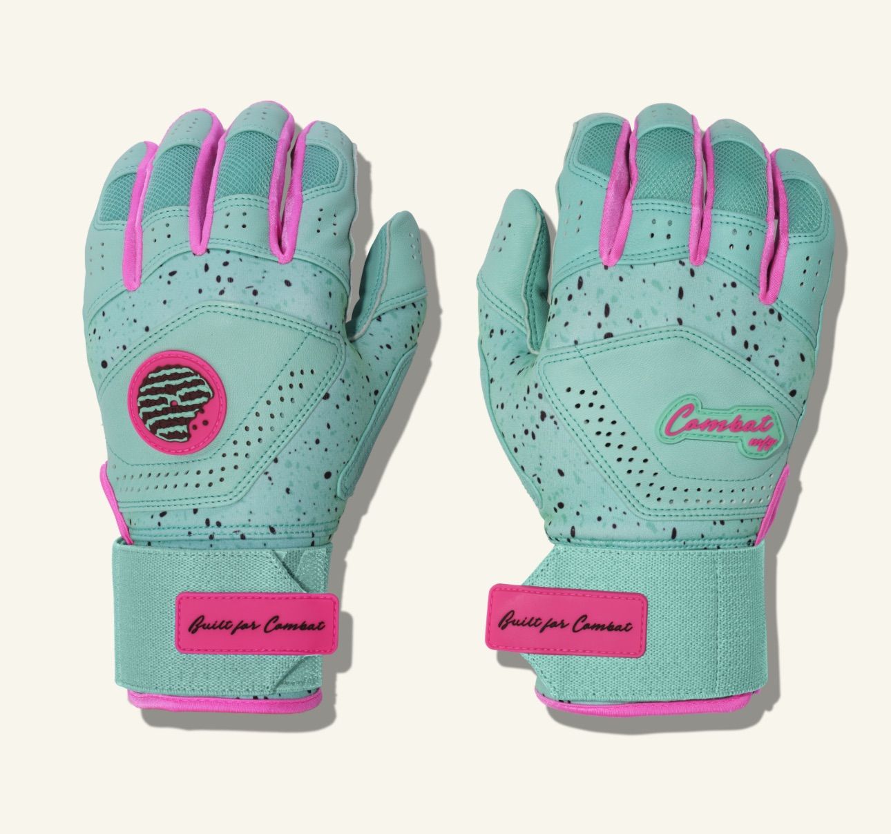 Combat MFB バッティンググローブ 野球 打撃用 両手用 スプラッシュデザイン 高グリップ COMBAT MFG COOKIE JAR LONG STRAP BATTING GLOVES, MINT