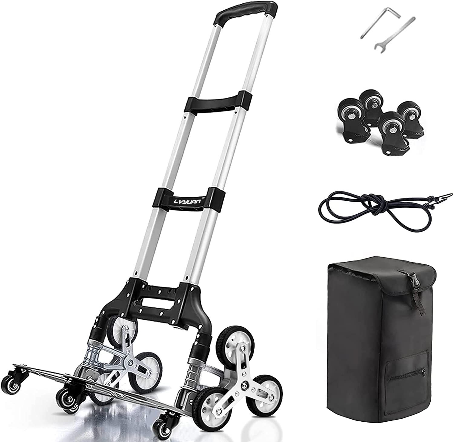 新着商品 LVYUAN キャリーカート 階段 3輪 台車 階段 10つの車輪 折りたたみ ハンドキャリー ハンドトラック 荷物カート 軽量 段差 4輪 360度回転 静音 大型タイヤ バッグ付け 高さ調節 組み立て不要 固定ロープ付 荷物運搬 業務用 ハンドト