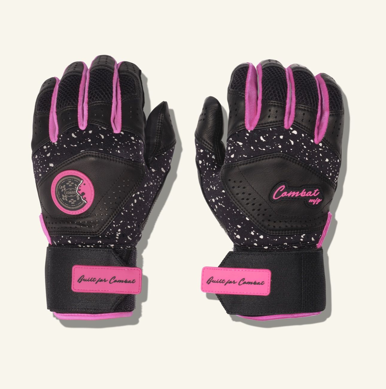 Combat MFB バッティンググローブ 野球 打撃用 両手用 スプラッシュデザイン 高グリップ COMBAT MFG COOKIE JAR LONG STRAP BATTING GLOVES BLACK