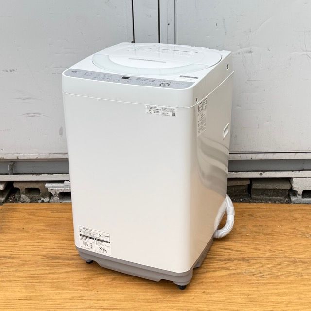 送料無料 全自動電気洗濯機 【中古】 動作保証 SHARP シャープ ES-GE6J 2026年製 6.0kg 穴なし槽 節水性能 057048 B / 23914