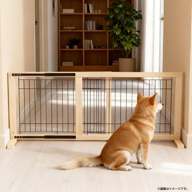E5460◆未使用 ペットゲート 犬 柵 高さ50cm 伸縮幅約85～155cm 木製 ベットフェンス ペットゲート ガード 安全柵 置くだけ 室内 飛び出し防止柵 脱走防止 小型犬用 スムーズ ガイドレール付き ペット用品 Oapety・SSBK50