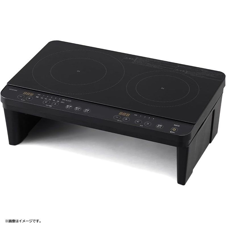 E5714◆未使用 アイリスオーヤマ 2口 IHクッキングヒーター1400W 100V IHコンロ 工事不要(幅55cm×奥行35cm) 脚付き(18cm) 揚げ物 タイマー搭載 セーフティ機能 簡単お手入れ ブラック 家電 IHK-WT41SAZ-B