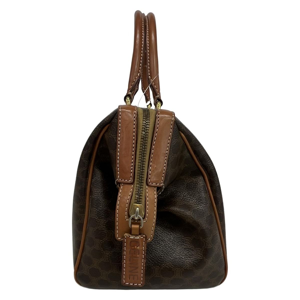 中古】セリーヌ CELINE マカダム柄 ボストン ハンドバッグ ベージュ 