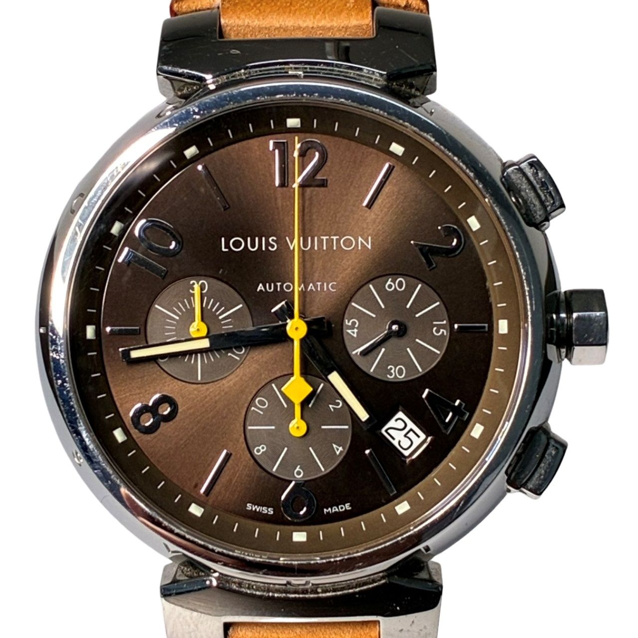 LOUIS VUITTON ルイ・ヴィトン タンブール Q1121 腕時計メンズ 自動巻き ブラウン文字盤 動作品 【中古】 42605K366