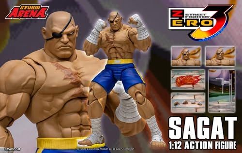 「写真の現品サガットストリートファイター1/12 アクションフィギュア3本セット ノーツ ｽﾄﾘｰﾄﾌｧｲﾀｰZERO3 1/12 ｱｸｼｮﾝﾌｨｷﾞｭｱ ｻｶﾞｯﾄ 52255 フィギュア