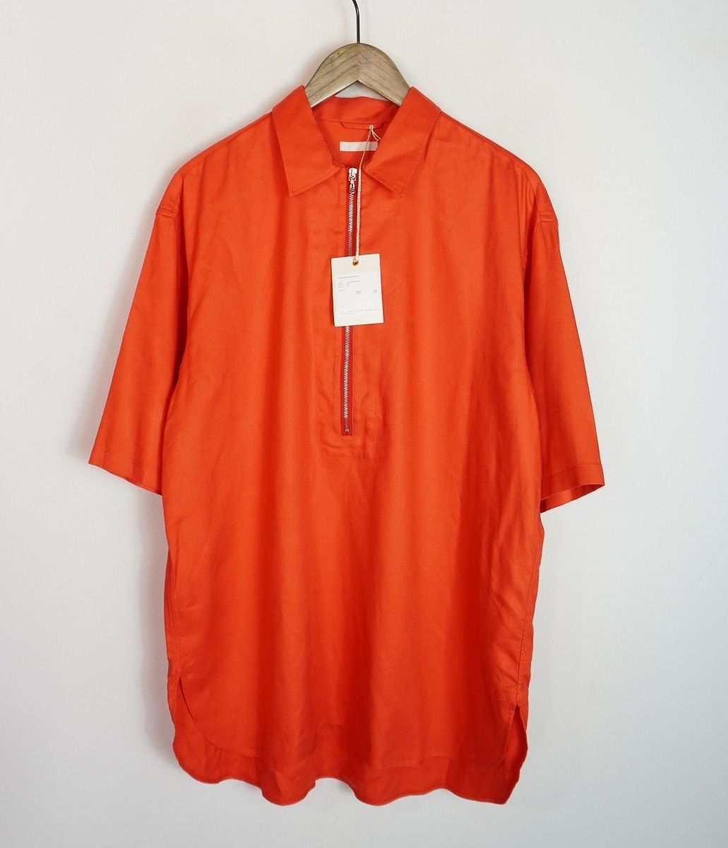 美品25SS ULTERIOR アルテリア RAYON LINEN TWILL HALF-ZIP SHIRT ULSH58-KA197 半袖レーヨン リネン ハーフジップ シャツ サイズ4赤3492Q♪