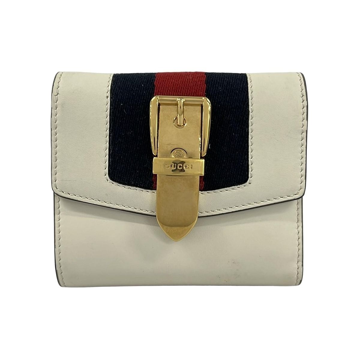 GUCCI(グッチ) 3つ折り財布 シルヴィ 476081 アイボリー×ダークネイビー×レッド レザー