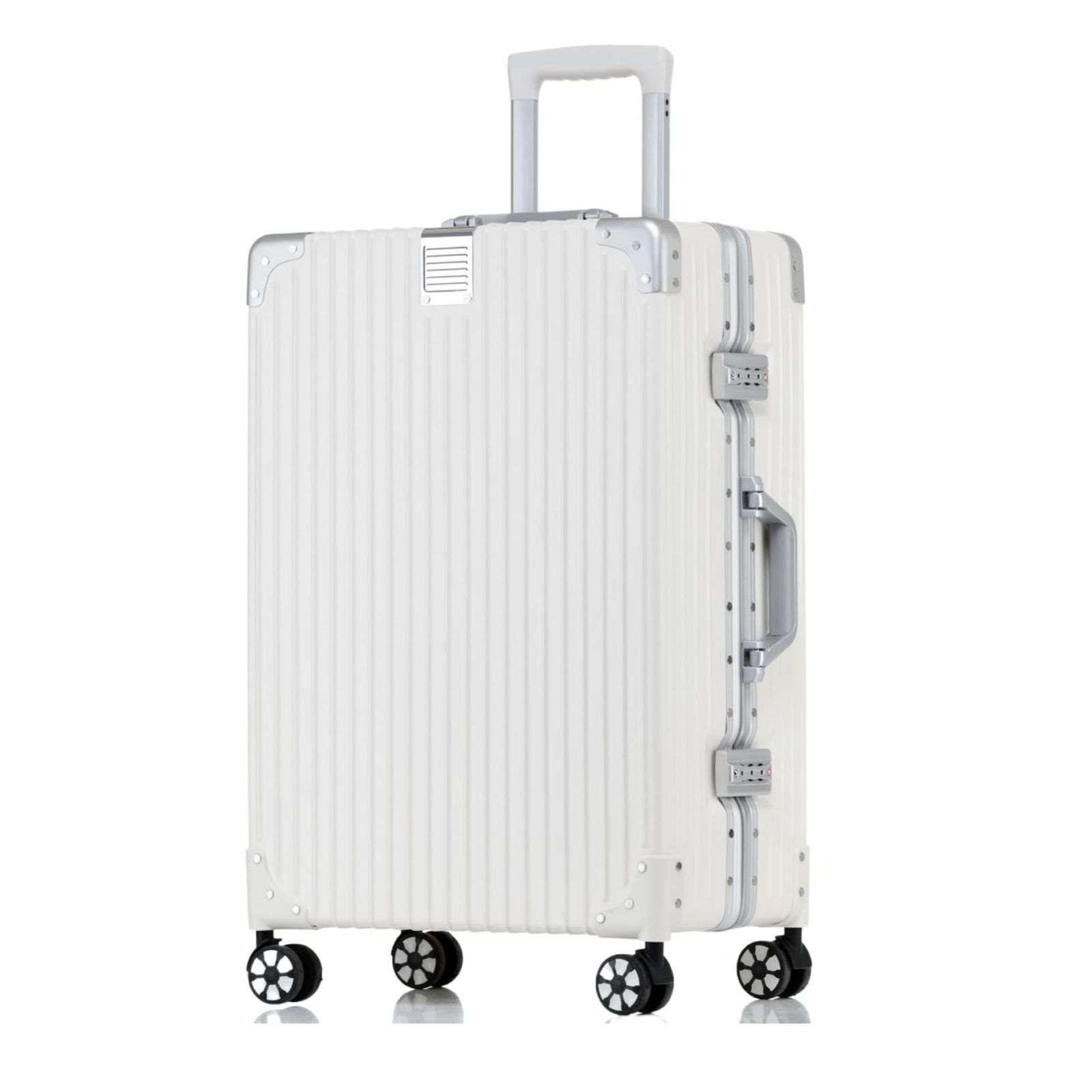 Mサイズ24inch 4泊5日 保護カバー付き,ホワイト tsaロック付 出張 ビジネス 旅行 (White 耐衝撃 静音ダブルキャスター 軽量キャリーバッグ 大型トロリーケース 預け入れスーツケース 60L) ケース機内持ち込み キャリー アルミフレーム ス