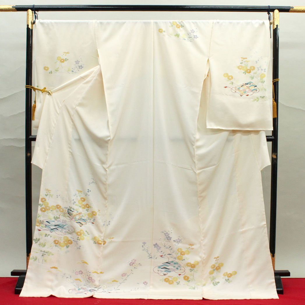 eha3375 白木染匠 京友禅訪問着 薄ベージュ色 四季花文箱文様 お仕立て付き 1ヶ月半～2ヶ月で発送